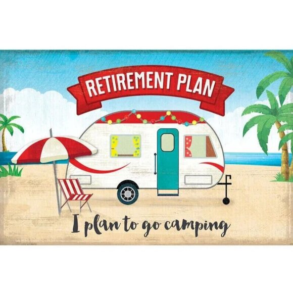 Retirement Plan 2-Pc Reversible Placemats Retro Beach Camping Trailer Flexible - Picture 2 of 3